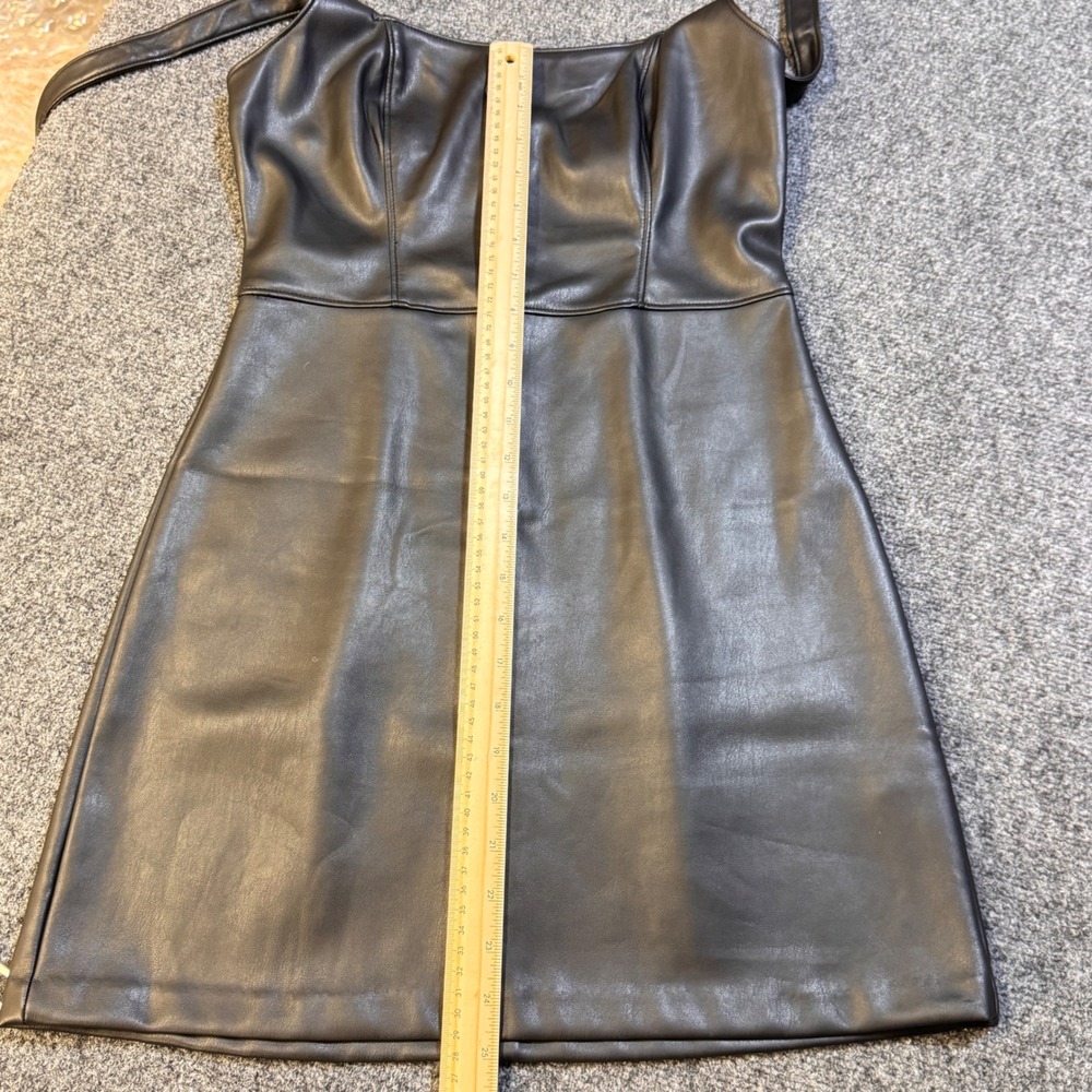 Abercrombie & Fitch Vegan Leather Dress Women S Black Mini Square Neck Edgy Goth - Picture 8 of 10